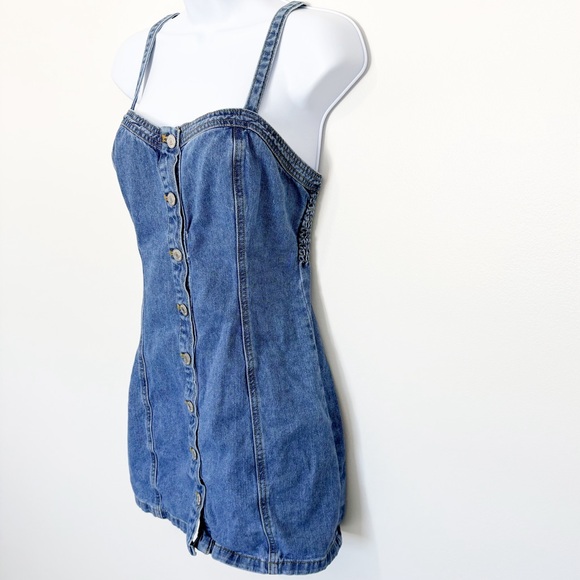 PacSun Denim Button Front Mini Dress Sweetheart Neckline Size Small - Picture 2 of 8